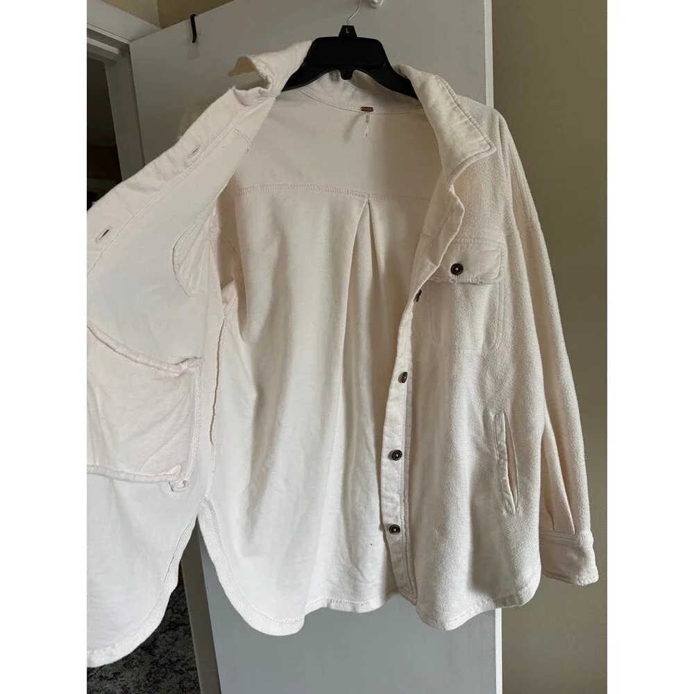 Free People Ruby Jacket Cream Small Oversized Button Down Collar Shacket